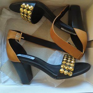 Dune London FLIP studded leather block heel sandal